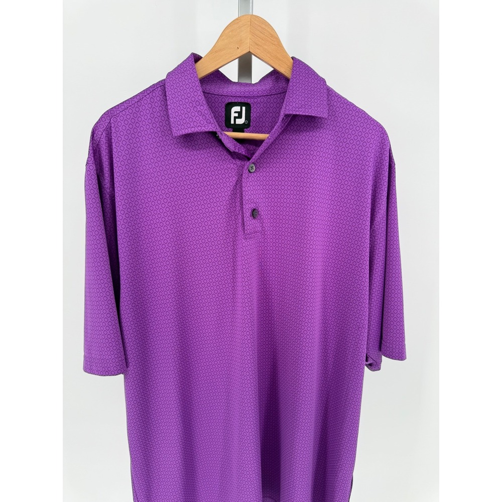 FootJoy Golf Polo Shirt Mens Large Purple Diamond Print Athletic FJ Logo
